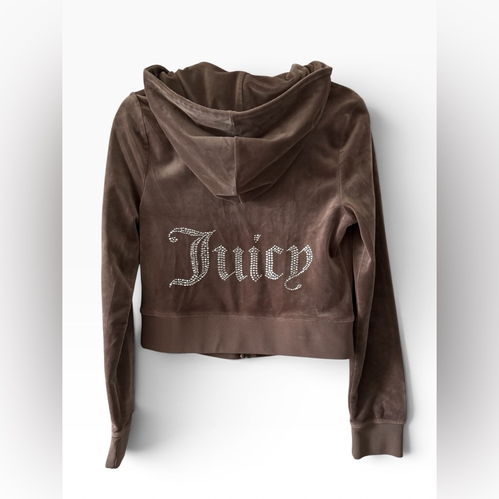 Juicy Couture Silver-Gray Velour Hoodie with Crystal Juicy Logo- M
